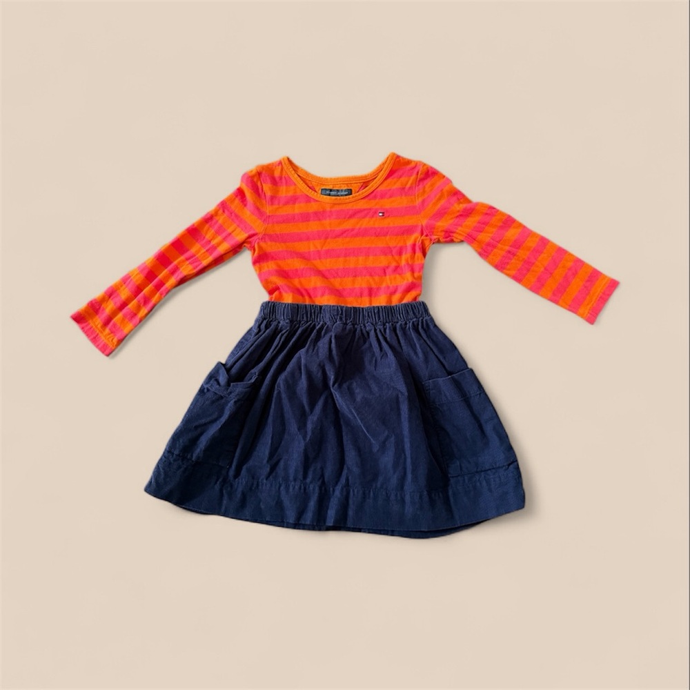 Tommy Hilfiger Vibrant Striped Top with Navy Skirt